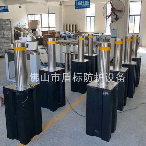 景区LED发光灯半自动升降柱219直径304圆管不锈钢防撞液压升缩桩