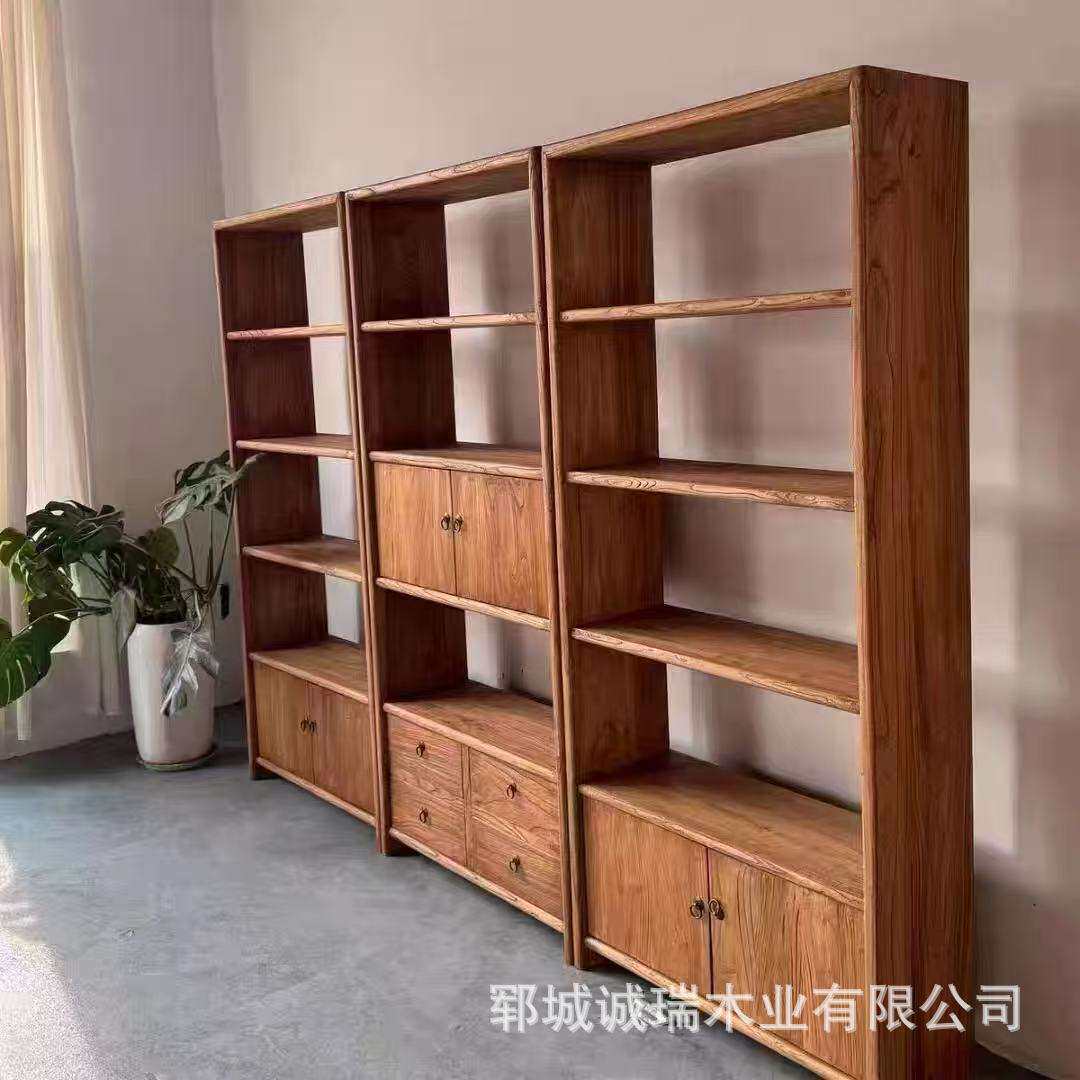 老榆木博古架大容量多层书架中式实木分格隔板茶具文玩红酒陈列架