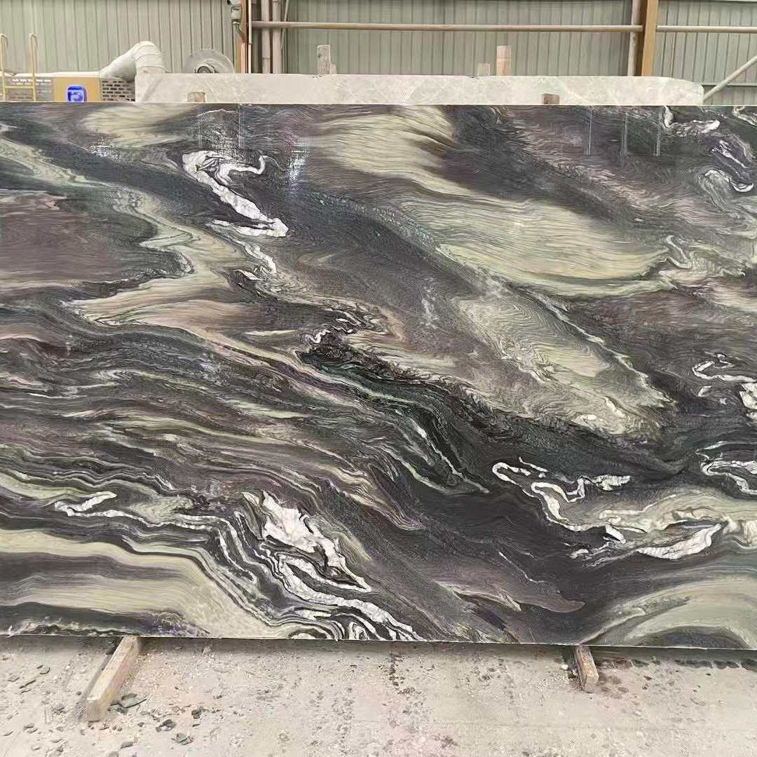 天然奢石紫山水 洗手池台面板大理石桌面石材茶几餐桌岛台
