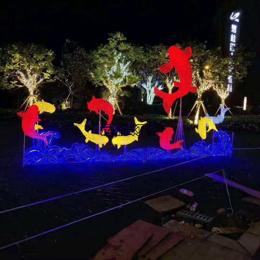 海洋主题公园灯光秀亮化用 滴胶发光热带鱼水母海豚河蚌LED造型灯