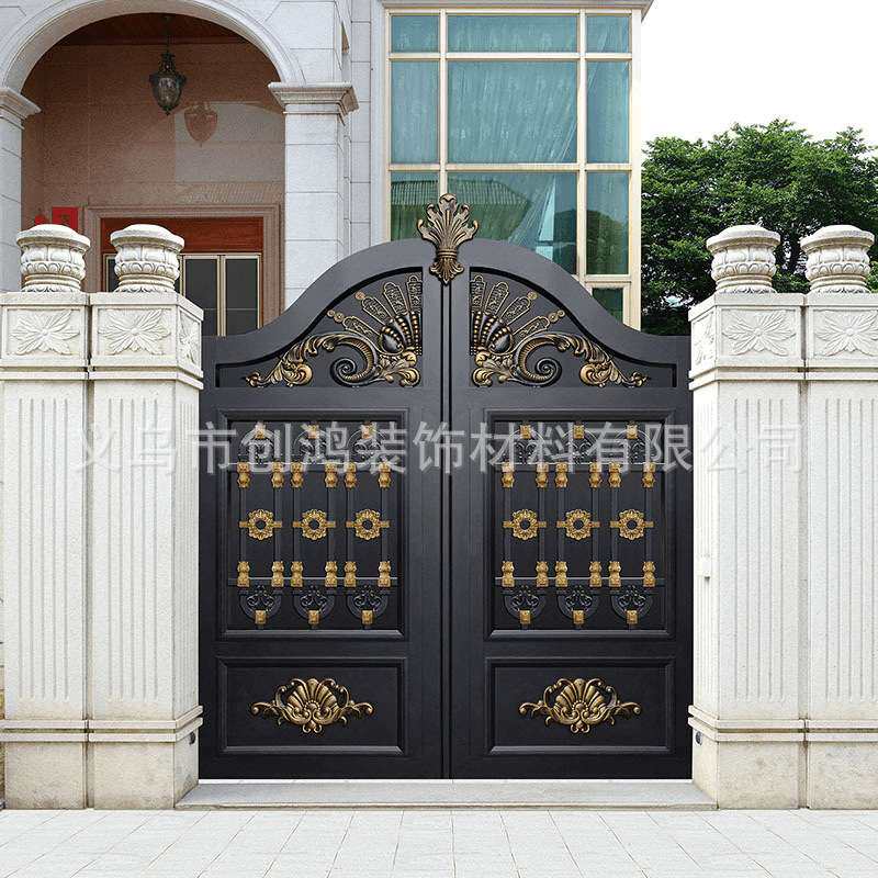 铝艺别墅大门 铝合金双开门 农村电动平移门 推拉折叠门 中式大门