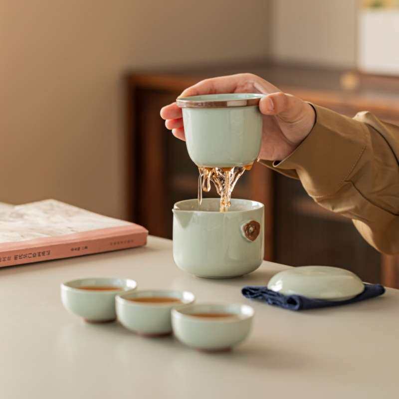 旅行茶具便携车载陶瓷套装一壶三杯简易快客杯功夫户外随身泡茶壶