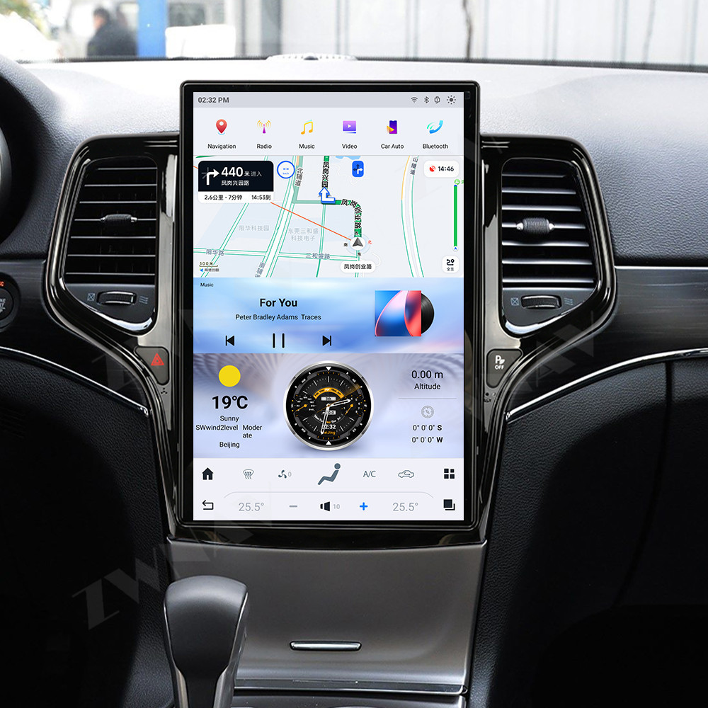 适用吉普大切诺基14.4寸竖屏导航安卓13智能多媒体Carplay一体机