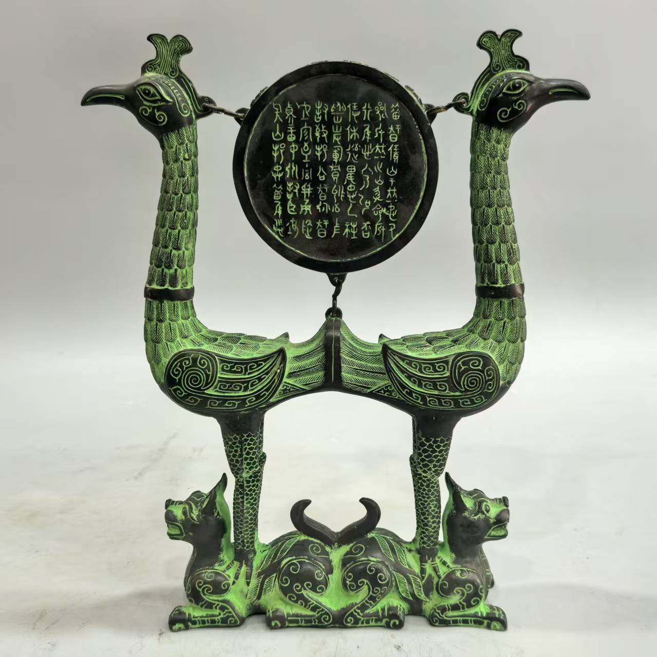 青铜战国虎座凤架鼓仿古青铜器古代乐器双鸟鼓架凤鼓装饰品复古