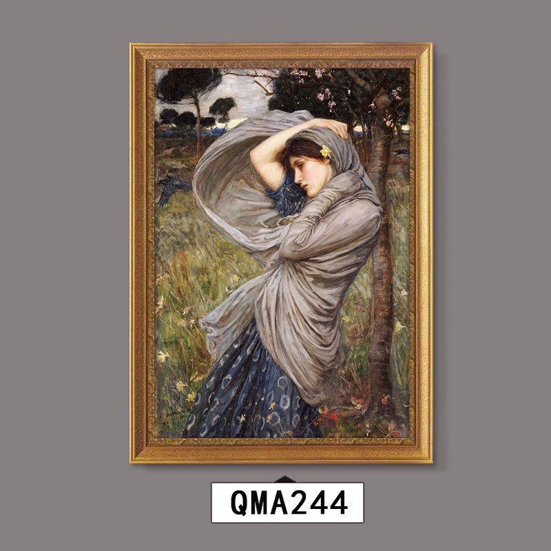 世界名画沃特豪斯欧式西方古典人物油画玄关美女装饰画波雷阿斯竖