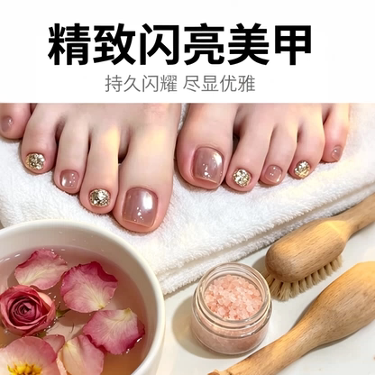 脚穿戴甲纯手工成品2026年新款高级感脚趾甲裸粉猫眼亮片假指甲贴