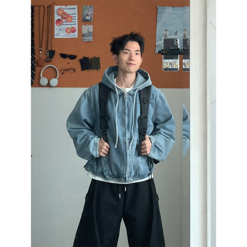 美式高街连帽牛仔外套