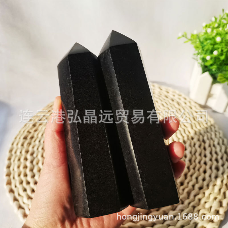 厂家批发天然黑碧玺六棱柱单尖柱原石打磨办公家居摆件水晶工艺品