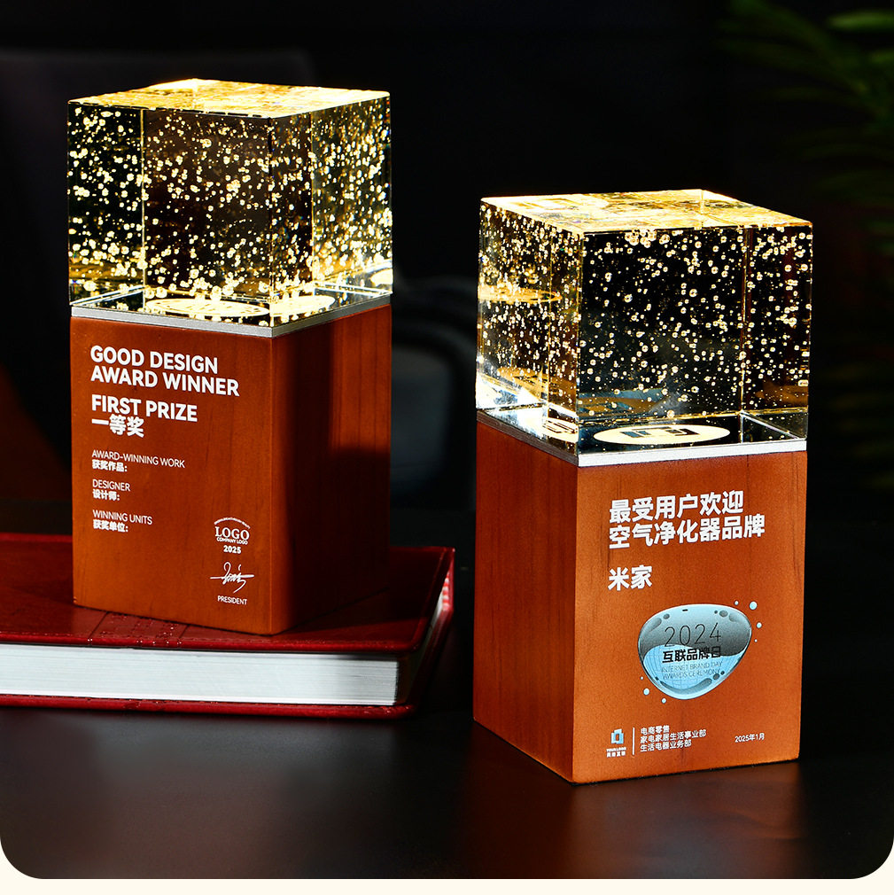 创意实木奖杯气泡发光温馨小夜灯周年纪念年会颁奖奖杯制作