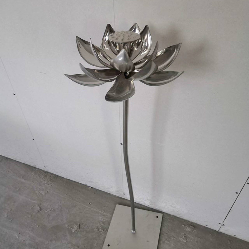 池莲花荷叶不锈钢金属艺术中式水池景观水景摆件创意软装荷花雕塑