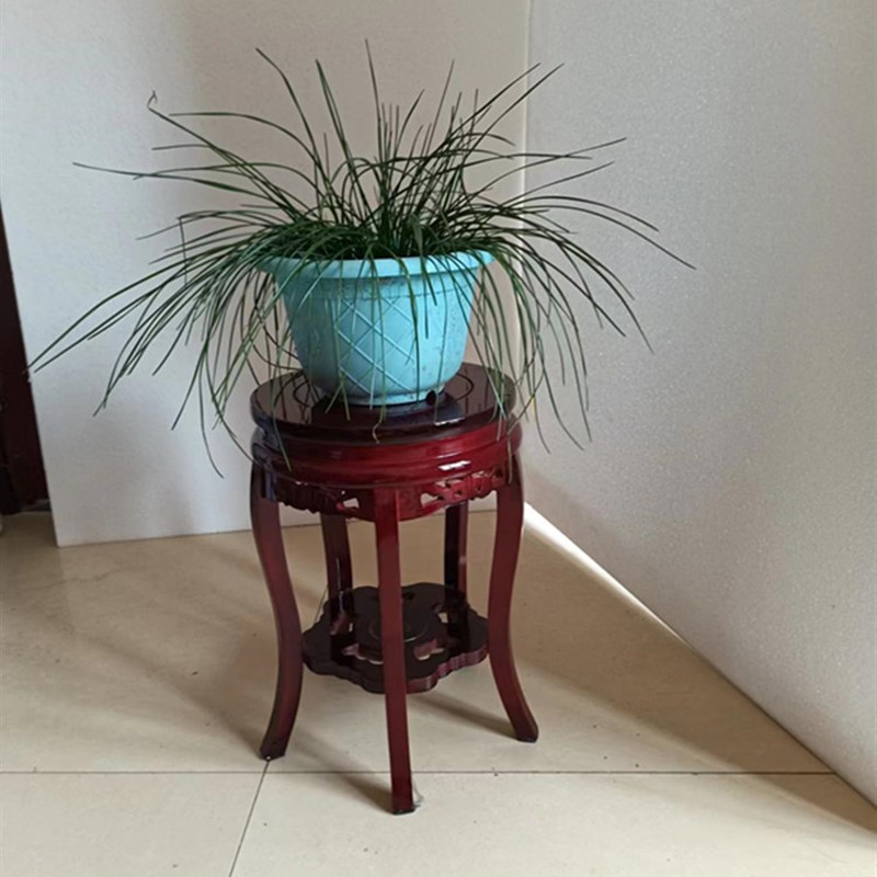 木头花架子单个实木质客厅高落地花H几绿萝圆形简约现代室内矮