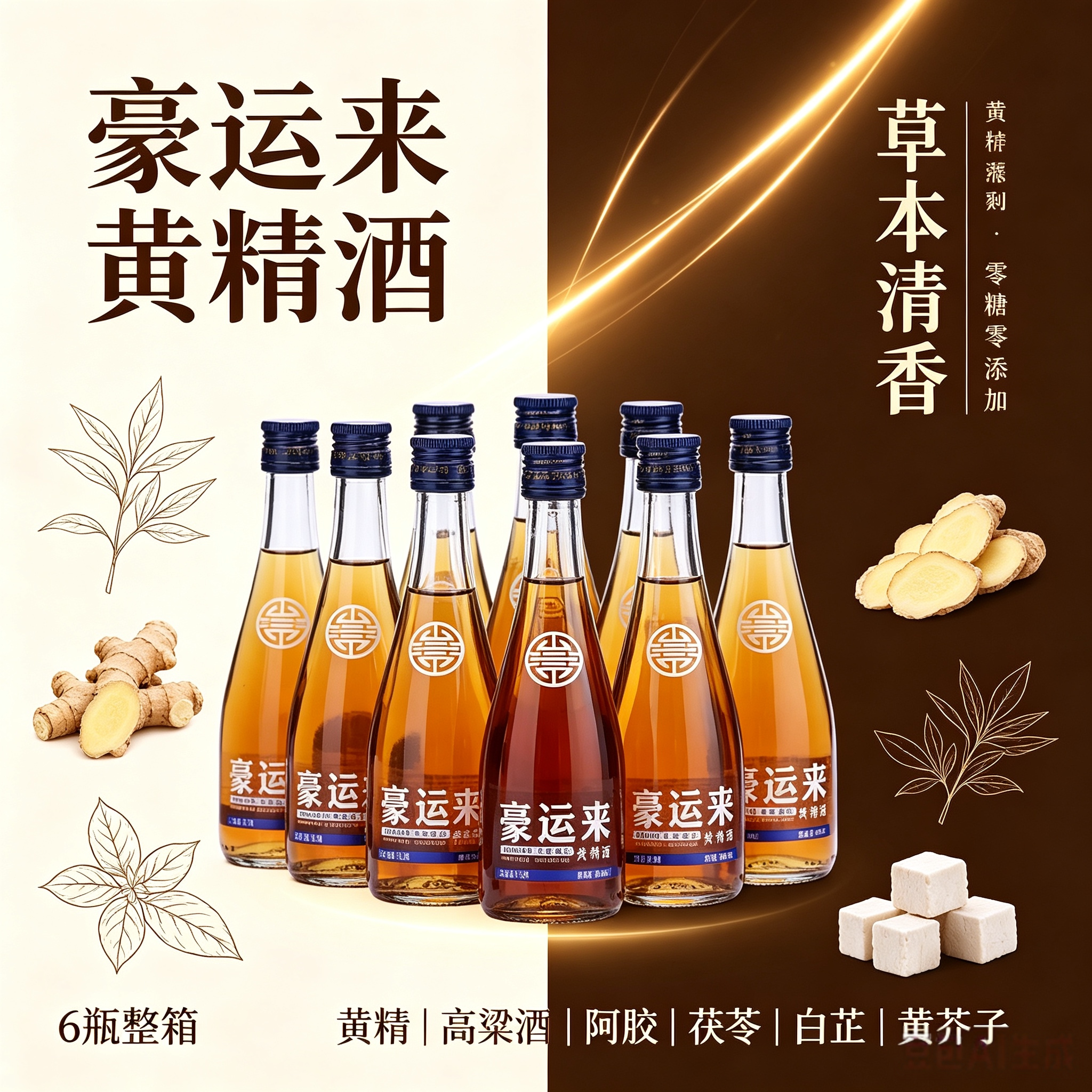 德意豪运来黄精酒125ml六瓶38度零糖零脂零添加康健阳刚送礼