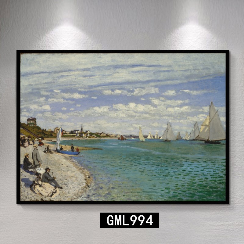 世界名画莫奈油画日出印象客厅餐厅玄G关走廊卧室挂画风景装饰画