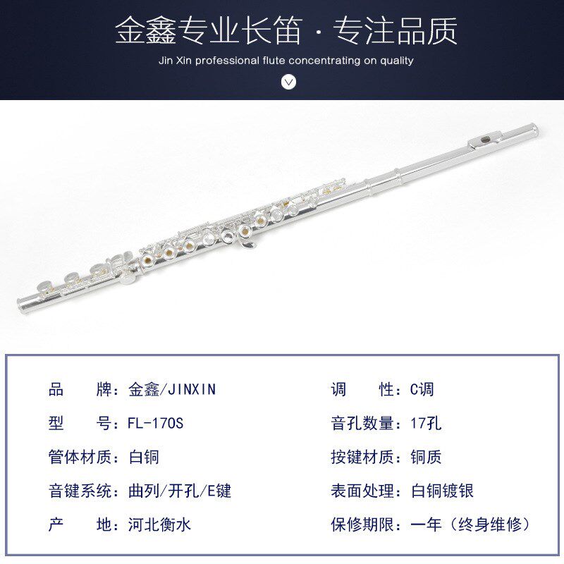 17孔C调E键学习演奏开孔镀银长笛开孔闭孔两P用长笛初学乐器笛子