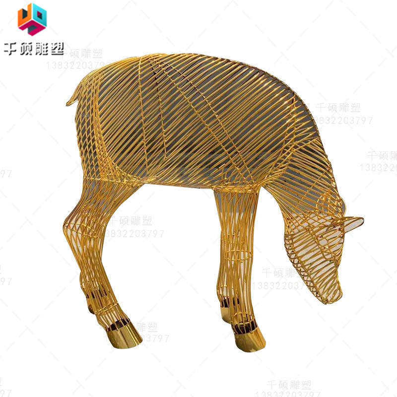 现货不锈钢抽象镂空动物鹿雕塑y金属铁艺喷漆效果户外景观装饰摆