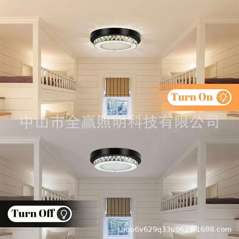 美式轻奢小水晶吸顶灯北欧卧室灯餐厅黑色圆形入户玄关灯具110V