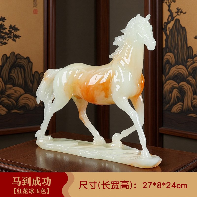 厂家直销仿玉树脂工艺品招财风水马到成功摆件办公室家居装饰