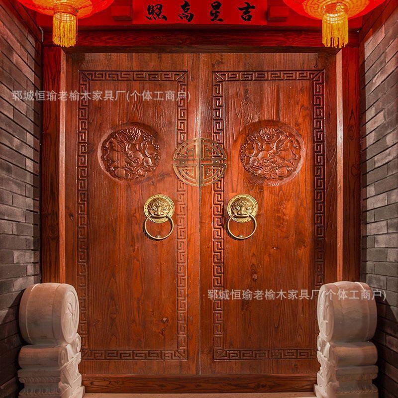 老榆木仿古门头农家乐餐厅式复古大门庭院祠堂木门双开木门单开木
