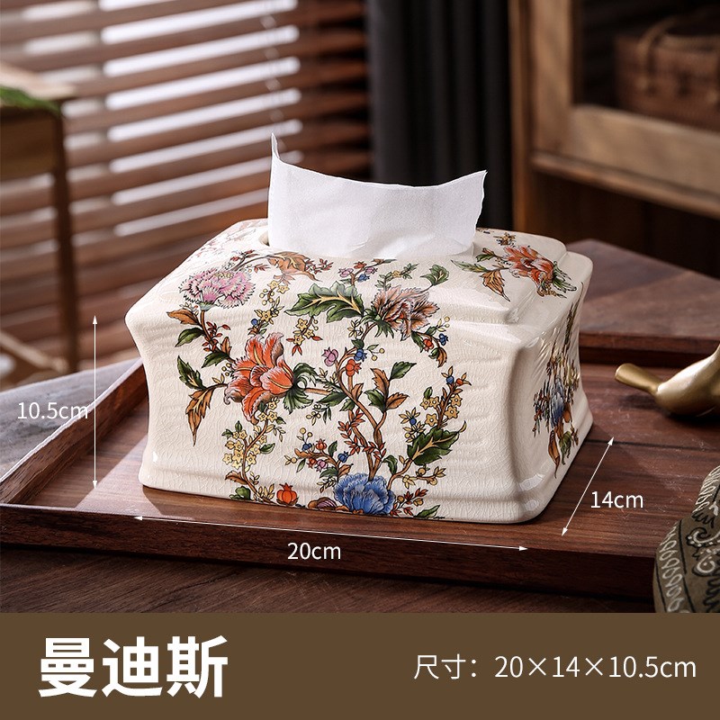 美式复古陶瓷纸巾盒装饰摆件欧式宫廷纸抽盒客厅茶几家用抽纸盒
