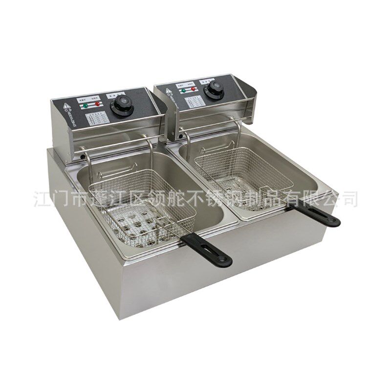 商用82/6L+6L双缸电炸炉锅温控款加厚不锈油炸小吃设备可做110V