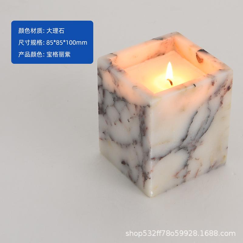 外贸高端天然大理石方形烛台轻奢家居装饰洒吧蜡烛杯摆件厂家