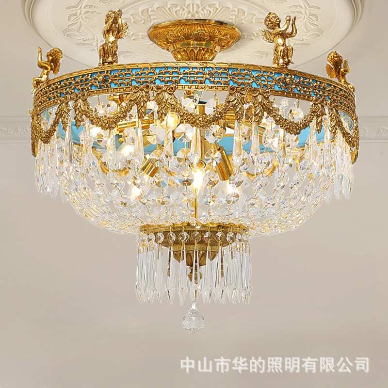 法式轻奢客厅餐厅全铜水晶吸顶灯奢华欧式别墅玄关卧室书房阳台灯