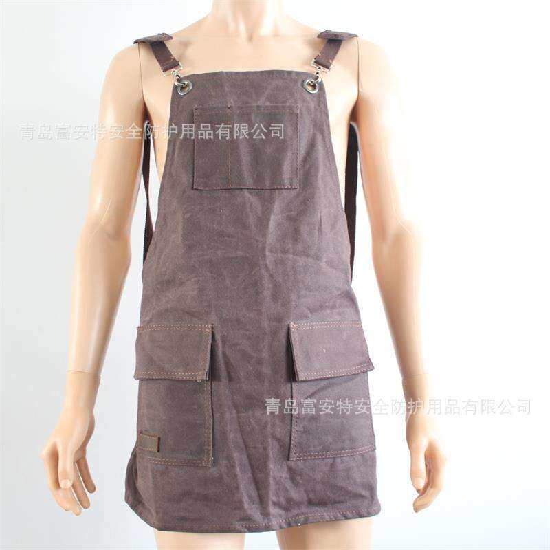 外贸油蜡帆布围裙多口袋工具围兜汽修木工园艺工作服加厚防水围裙