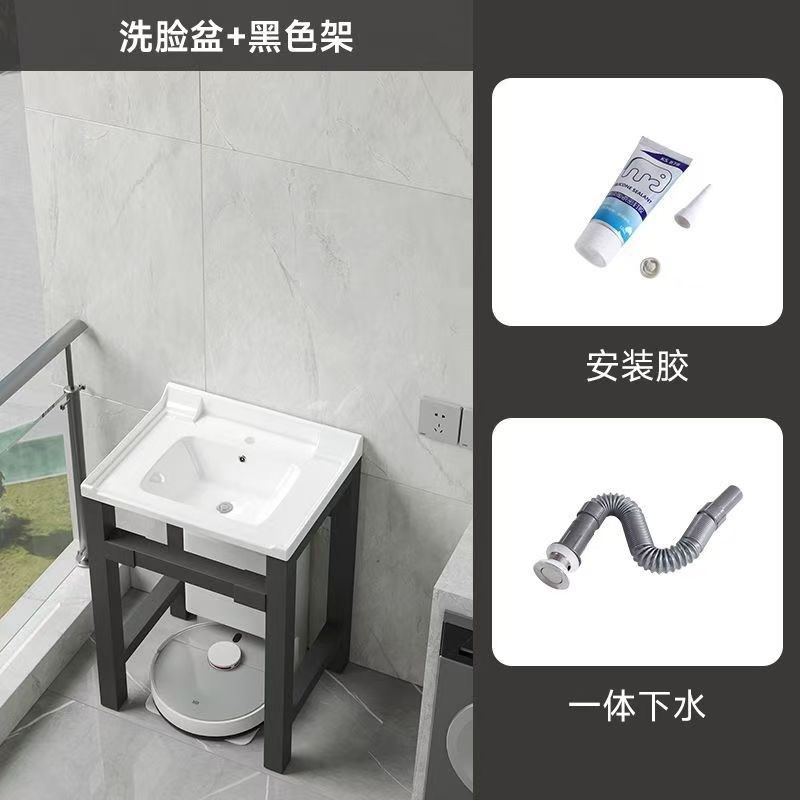 KI9Sb陶瓷洗衣台带搓板支架洗衣盆池不打孔阳台水槽稳固一体式户