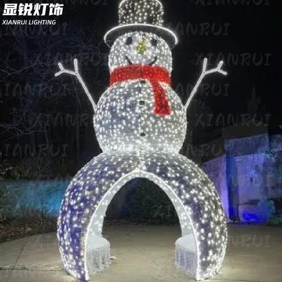 户外铁艺Snowman圣诞雪人仿真装饰灯造型XMAS图案立体发光铁架灯