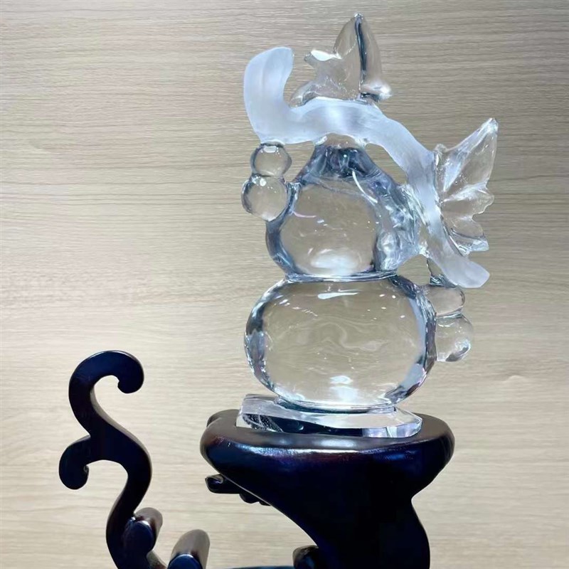 天然白水晶精雕葫芦(福禄)摆件葫芦水T晶葫芦原石摆件