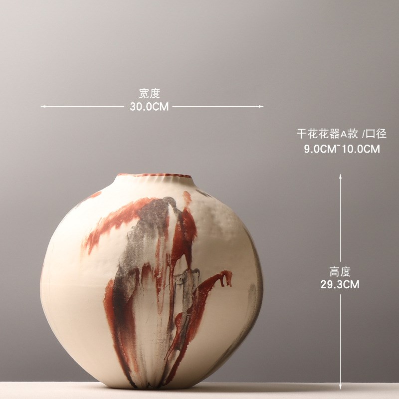 创意手绘拼色陶瓷花瓶 现代w复古插花花器 设计师软装搭配高级摆