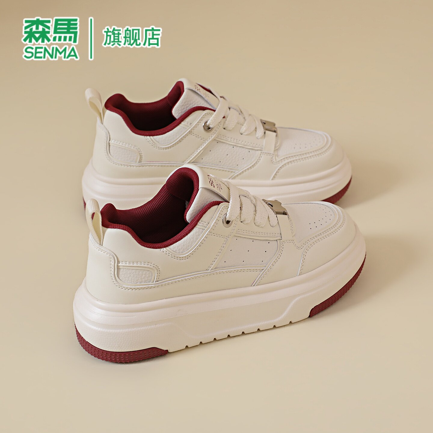 森马小白鞋女秋季潮牌百搭女生运动休闲低帮板鞋厚底增高皮面潮鞋