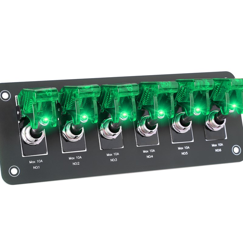 6位摇臂金属拨动重型翻盖开关面板带LED灯改装汽货车船游艇12V24V