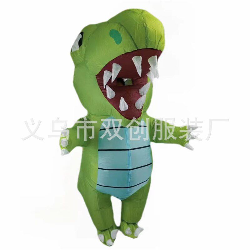亚马逊新款绿恐龙充气服装角色扮演可爱胖头行走大嘴恐龙充气服
