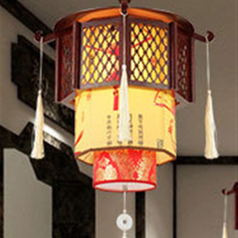 复古中式吊灯古典木艺茶楼仿古宫殿火锅店餐厅过道酒店大厅灯具