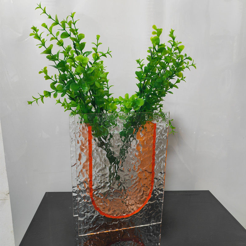透明水波纹亚克力花瓶摆件现代简约方形花器饰品石头纹亚克力花瓶