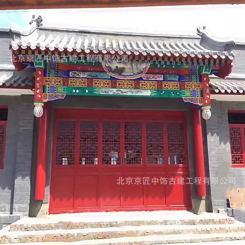 中式仿古实木屋檐门头斗拱房檐飞檐长廊茶楼门楼四合院古建垂花门