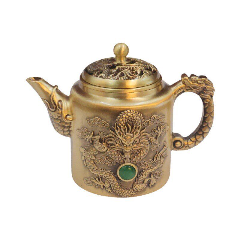 复古龙凤茶壶仿古做旧手提壶金属工艺品龙凤酒壶铜器装饰品摆件