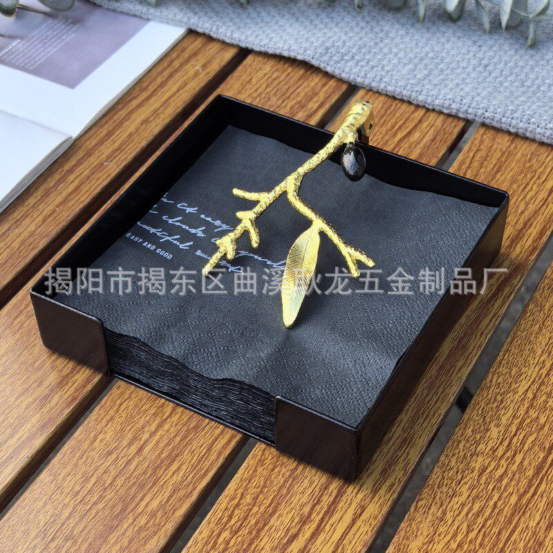 欧式不锈钢纸巾盒黑色方形餐厅酒店样板房餐桌定点防指纹餐巾纸架