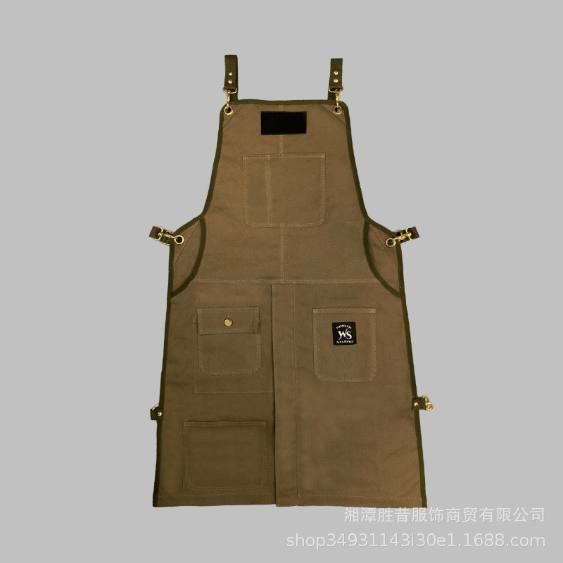 卡其色重磅帆布工装围裙复古日式无袖纹身工作服户外源头工厂LOGO