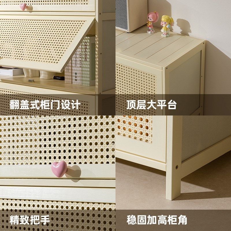 奶油风书架置物架落地家用书柜带门储物柜客厅置物柜靠墙收纳柜