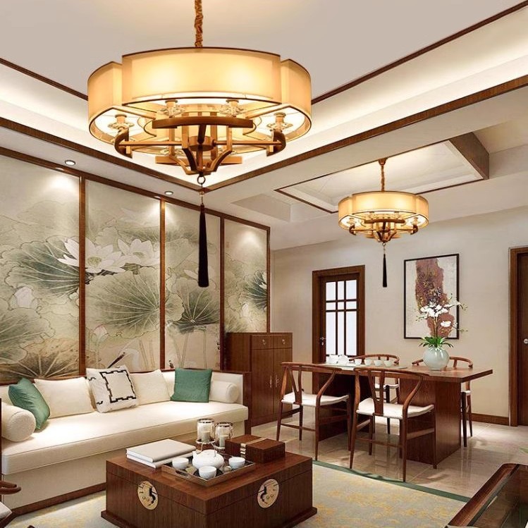 新中式客厅吊灯圆形茶桌灯复式楼梯吊灯饭厅餐桌灯温馨餐厅吊灯