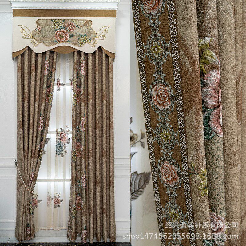 欧式窗帘成品高档客厅卧室加厚遮光轻奢风布艺窗帘高精密浮雕窗帘