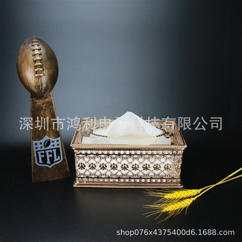 欧式铁艺抽纸盒桌面大号玻璃纸巾盒金属电镀镂空车载纸巾收纳盒