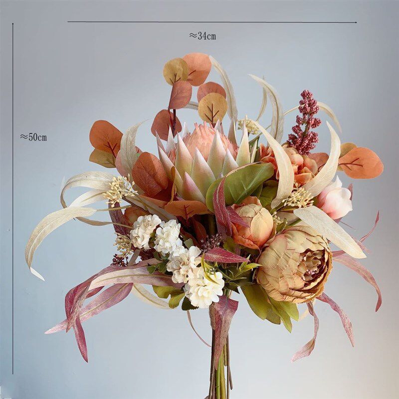 M155秋色咖黄色系手札花束仿真花绢花假花欧式亚马逊货源