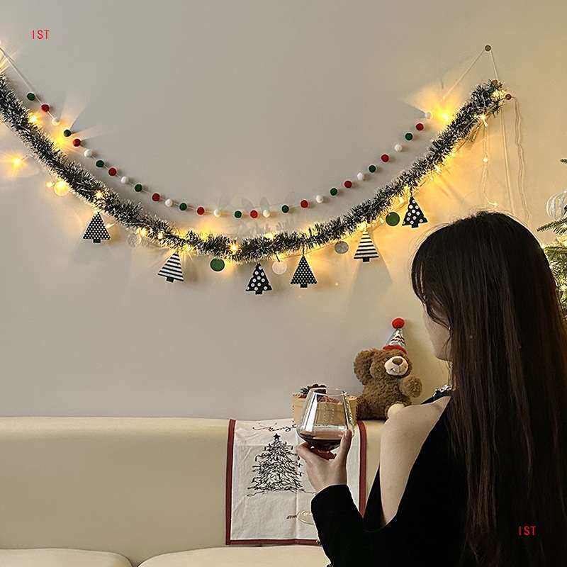 圣诞节装饰摆件毛条圣诞树拉旗彩旗彩条灯串拍照道具氛围场景布置
