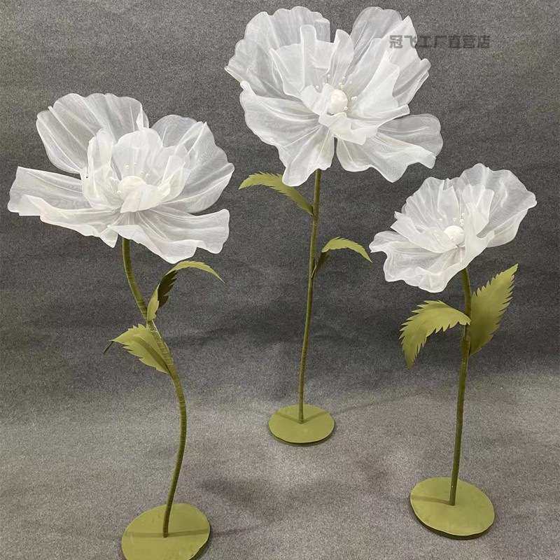 婚庆路引花真丝花丝网花成品仿真花婚礼场景橱窗布置装饰道具纱花