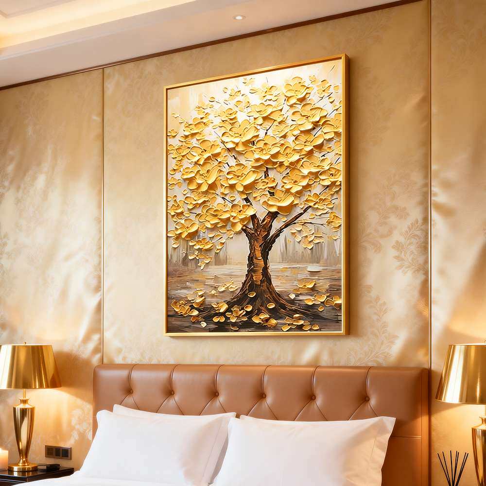 招财黄金发财树饭厅餐厅装饰画走廊过道挂画轻奢正对门入户玄关画