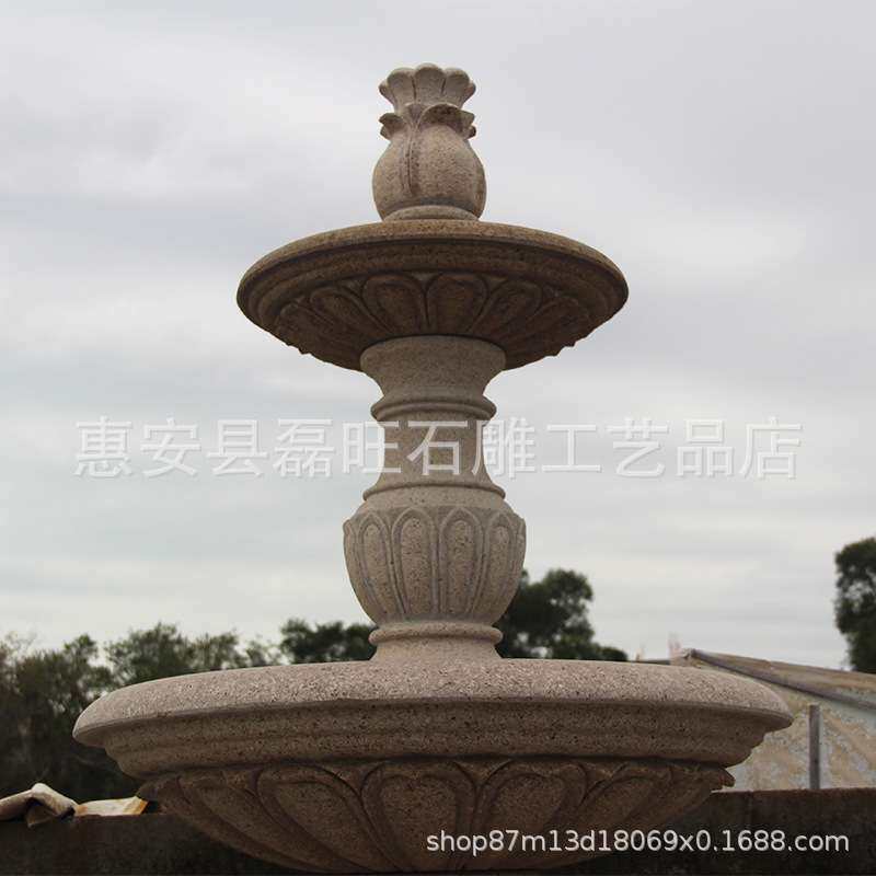 厂家现货三层流水跌水盆花岗岩石材雕刻喷泉石雕流水摆件来图设计