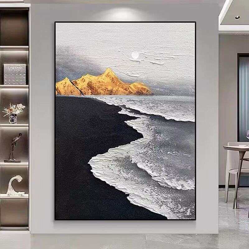 纯手绘油画抽象黑白肌理玄关装饰画极简现代客厅走廊过道入户挂画